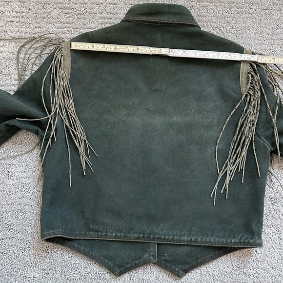 Double D Ranch Vintage Denim Fringe Jacket – Cropped Western Cowgirl M - Picture 15 of 16